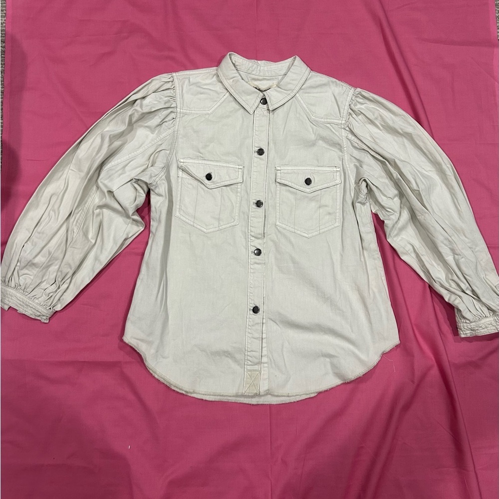 Free People We the Free NWOT Cream Button Up Puff Sleeve Top